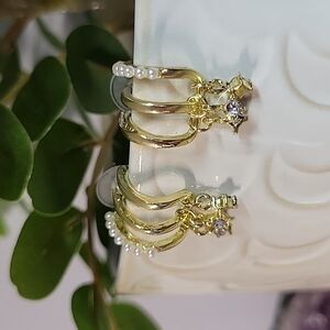 Claw Style Huggies with Faux Pearl, Crystal Dangles, S925